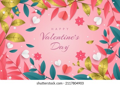 Happy valentine's day background with paper cut style