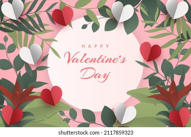 Happy valentine's day background with paper cut style