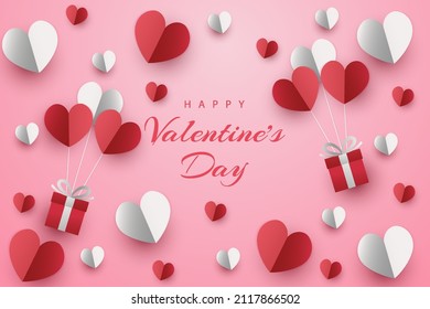Happy valentine's day background with paper cut style