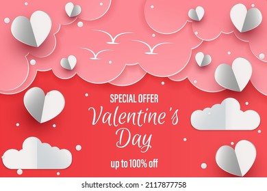 Happy valentine's day background with paper cut style