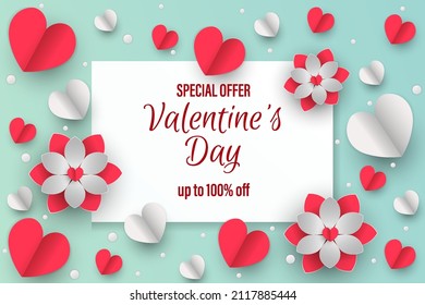 Happy valentine's day background with paper cut style