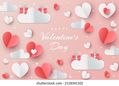 Happy valentine's day background with paper cut style