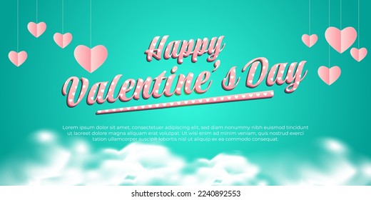 Happy valentine's day background with paper cut heart and cloud for banner, invitation, greeting card.