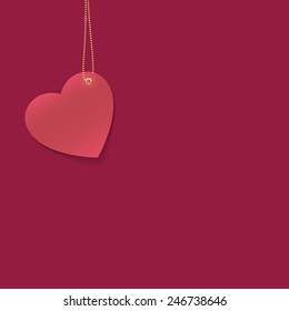 Happy Valentines day background with paper heart on gold chain. Design Template for: greeting card, invitation, poster or banner. Vector illustration. EPS10 