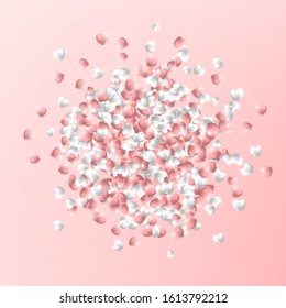 Happy Valentines Day background, pink and white hearts on pink background. Vector illustration.