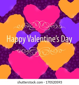 Happy Valentine's Day Background with Pink Purple Yellow Hearts