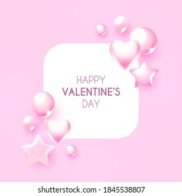 Happy Valentine's Day background with pink foliage balloons. Cute birthday invitation.