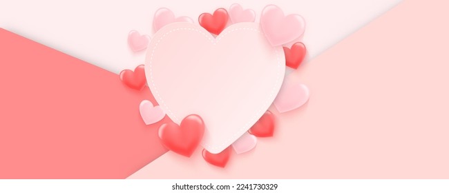 Happy Valentines Day Background with a pink heart on pink background. Vector symbols of love for Happy Women's, Mother's, Valentine's Day, and birthday greeting card designs.