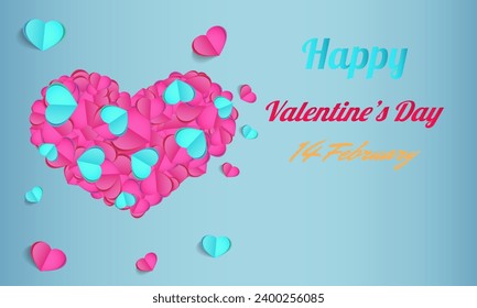 Happy Valentine's Day background with pink and blue heart elements. copy space with concept for design