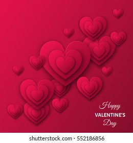 Happy Valentines day  background with pink  hearts.  Vector  illustration for  party invitation  flyer,  greeting postcard, banners,  save the date card templates.