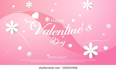 fondo del día de San Valentín feliz o postal con formas florales y cardíacas sobre fondo rosa