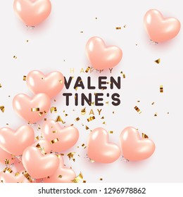 Happy Valentine's Day, background with realistic pink balloons shape heart