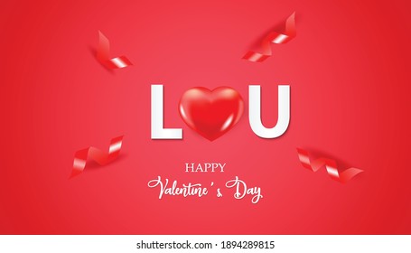 Happy Valentine's Day background with realistic heart Vector