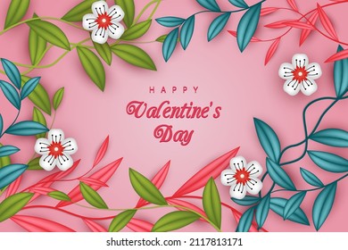 Happy valentine's day background with realistic flowers and element