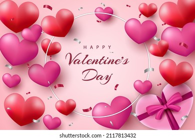 Happy valentine's day background with realistic heart and element