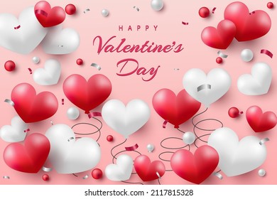 Happy valentine's day background realistic heart balloons and element