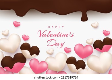 Feliz Día de San Valentín con chocolate de corazón realista y elemento