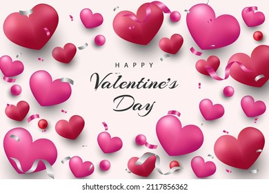Happy valentine's day background realistic hearts and element