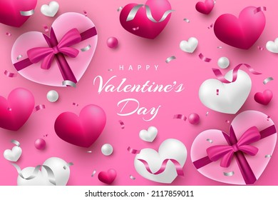 Happy valentine's day background realistic hearts and element