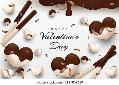 Happy valentine's day background with realistic heart chocolate and element