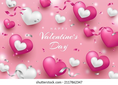 Happy valentine's day background realistic hearts and element