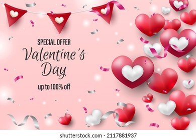 Happy valentine's day background realistic heart and element