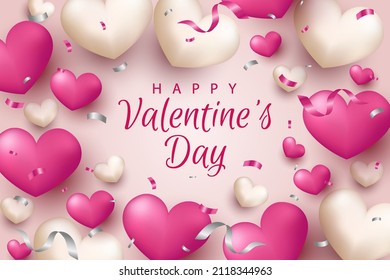 Happy valentine's day background with realistic heart and element