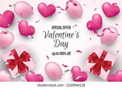 Happy valentine's day background with realistic heart and element