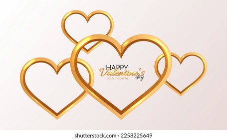 Happy Valentine's Day. Background with realistic metallic gold hearts