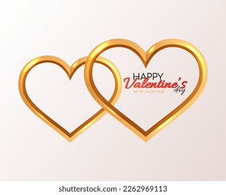 Happy Valentine's Day. Background with realistic metallic gold hearts