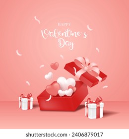 Happy Valentine's day background with realistic decorations for web or social media posts