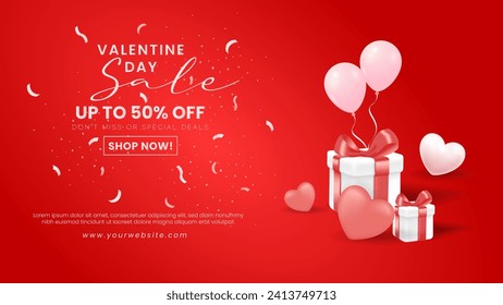 Happy Valentine's day background with realistic decorations for web or social media posts