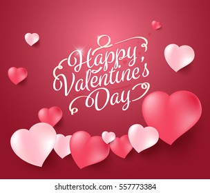 Happy valentine's day background with realistic heart. vector illustration