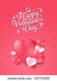 Happy valentine's day background with realistic heart. vector illustration