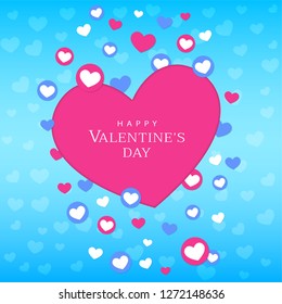 Happy Valentines Day Background, Red Heart Postcard, vector illustration 