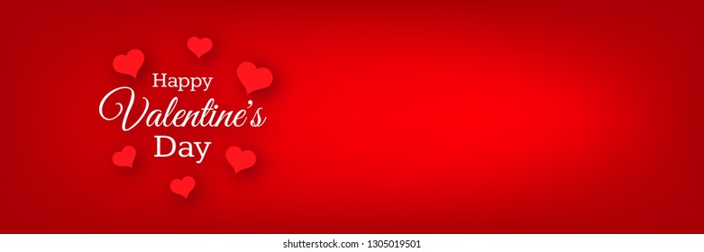 Happy Valentines Day Background. Red greeting horizontal banner with text and hearts. Vector illustration.