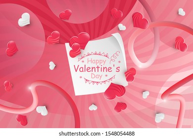 Happy valentine's day background in red colors with hearts. Background with Vibrant Gradient for Banner, Flyer, Cover, Presentation or greeting card.