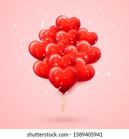 Happy Valentines Day background, red helium balloon in form of heart. Vector illustration.