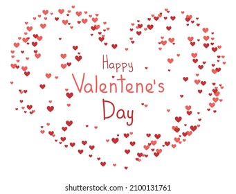 Happy Valentines Day background, red heart shaped confetti - Vector illustration