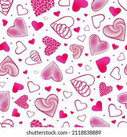 Happy valentine's day background. Red, pink hearts background. Hearts seamless pattern. Vector illustration.