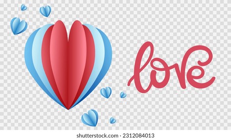 Happy Valentine's Day Background with red and blue heart , isolated on transparent background , illustration Vector EPS 10