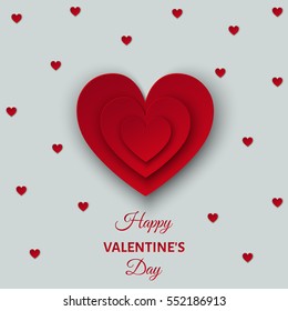 Happy Valentines day  background with red  cut paper hearts.  Vector  illustration for  party invitation  flyer, banners,  greeting postcard, save the date card templates.