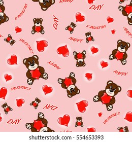 Happy Valentines day background with red heart and bears. Vector illustration. EPS 10