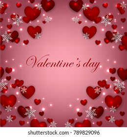 Happy Valentines Day background with red hearts