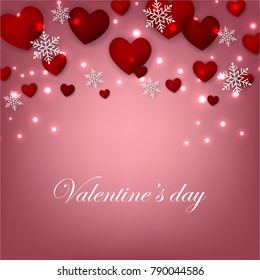 Happy Valentines Day background with red hearts