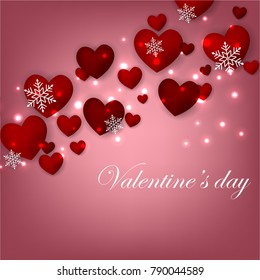 Happy Valentines Day background with red hearts