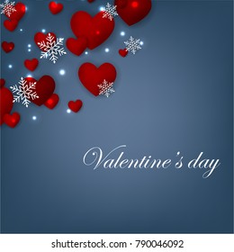 Happy Valentines Day background with red hearts on blue bakcground