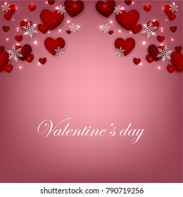 Happy Valentines Day background with red hearts