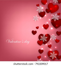 Happy Valentines Day background with red hearts
