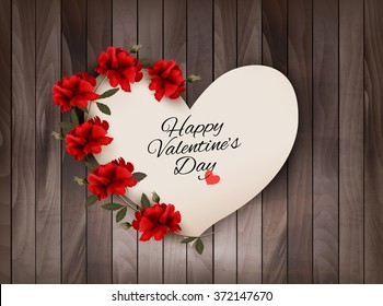 Happy Valentine's Day background Retro greeting card with red roses. Vector illustration.